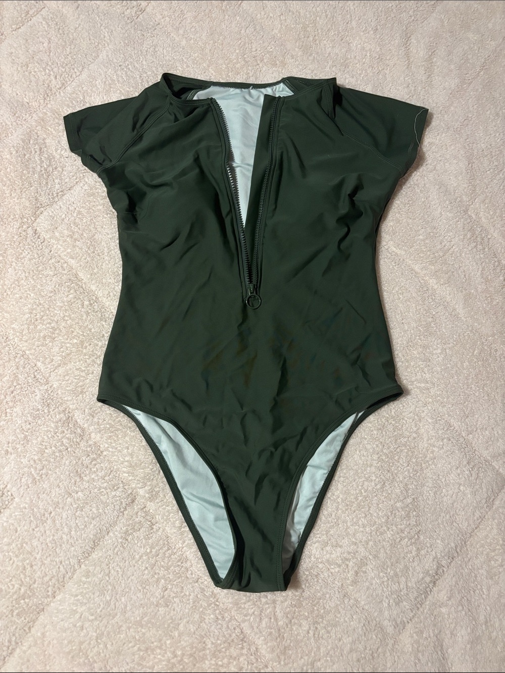 Women’s Olive Green Zip-Front One-Piece Swimsuit